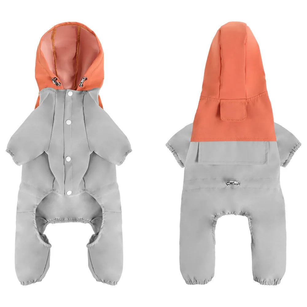 British style khaki waterproof dog jacket on a small breed dog, showing the shell design.