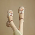 Women's chunky heel open toe sandals in renewable leather with rubber platform soles