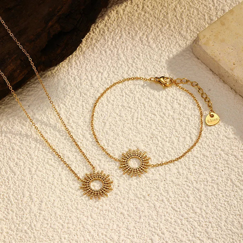 Sunflower series gold necklace and bracelet set for women with geometric chain design