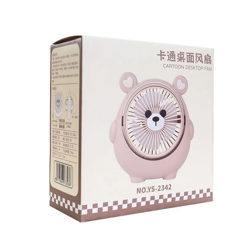Cute dog-shaped USB desktop electric fan in a choice of colours including brown and pink, showing its plastic construction.