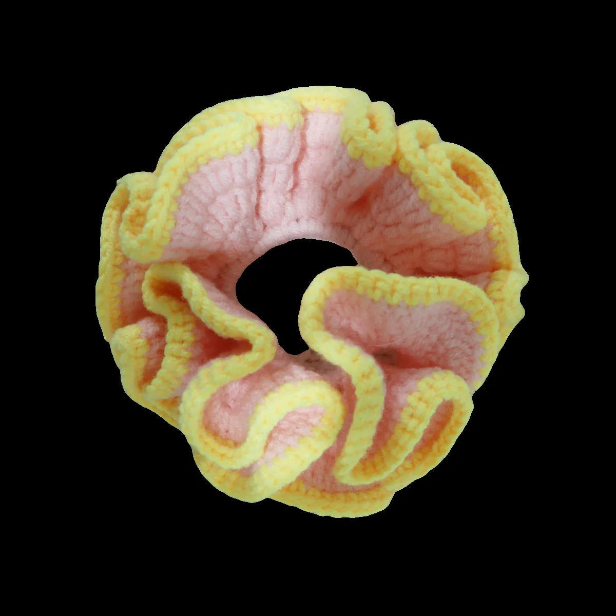 Girls cute bud hair ring with knitted flowers in pink and white polyester