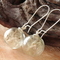 Transparent glass dandelion seed earrings with silver hooks in 16mm ball size