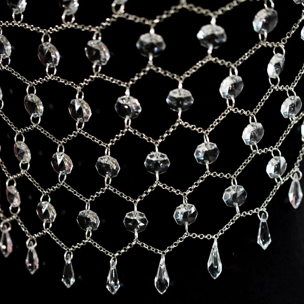 Transparent acrylic crystal sequin body chain with hand-woven plastic and resin construction