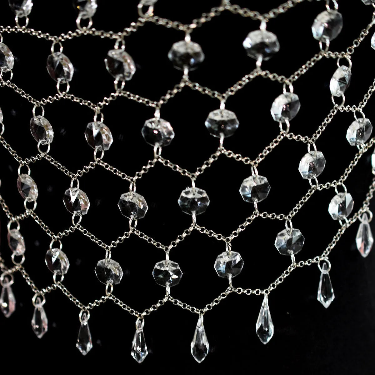 Transparent acrylic crystal sequin body chain with hand-woven plastic and resin construction
