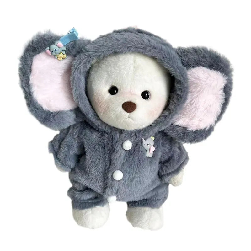 Grey elephant-themed plush jumpsuit for a 30cm teddy bear doll.