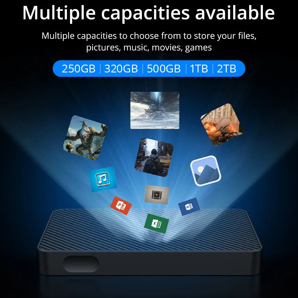 16TB high-speed portable mobile hard disk with black ABS plastic shell, compact size 121x76.4x14mm