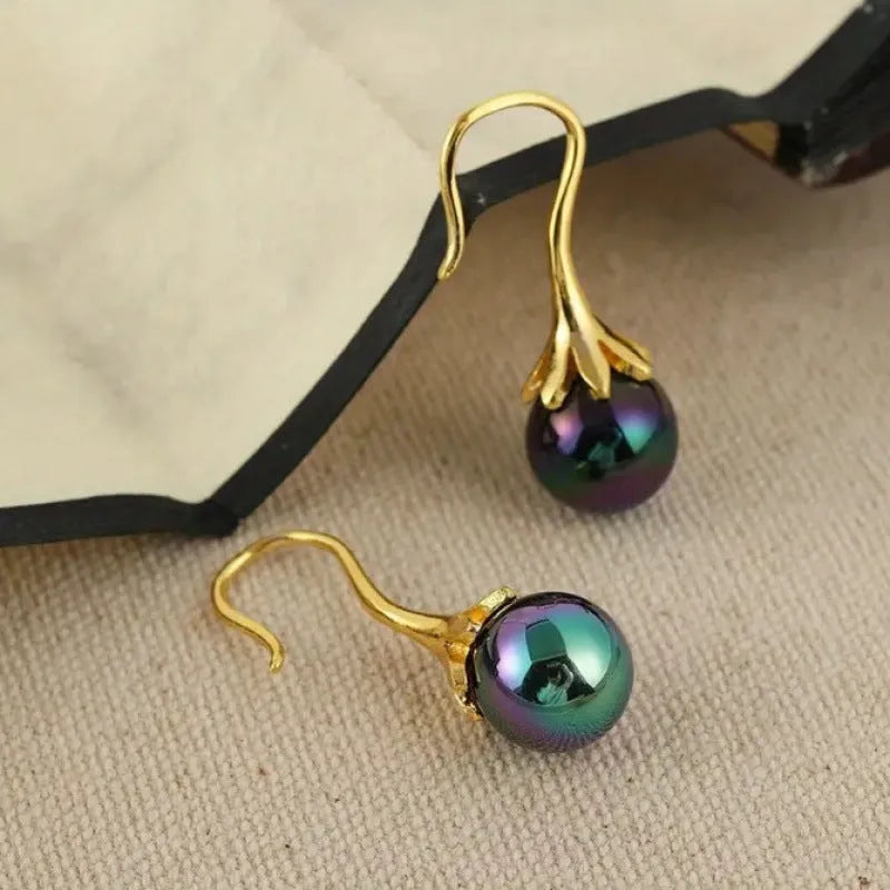 Gold electroplated retro fashion women's earrings with alloy construction for office wear