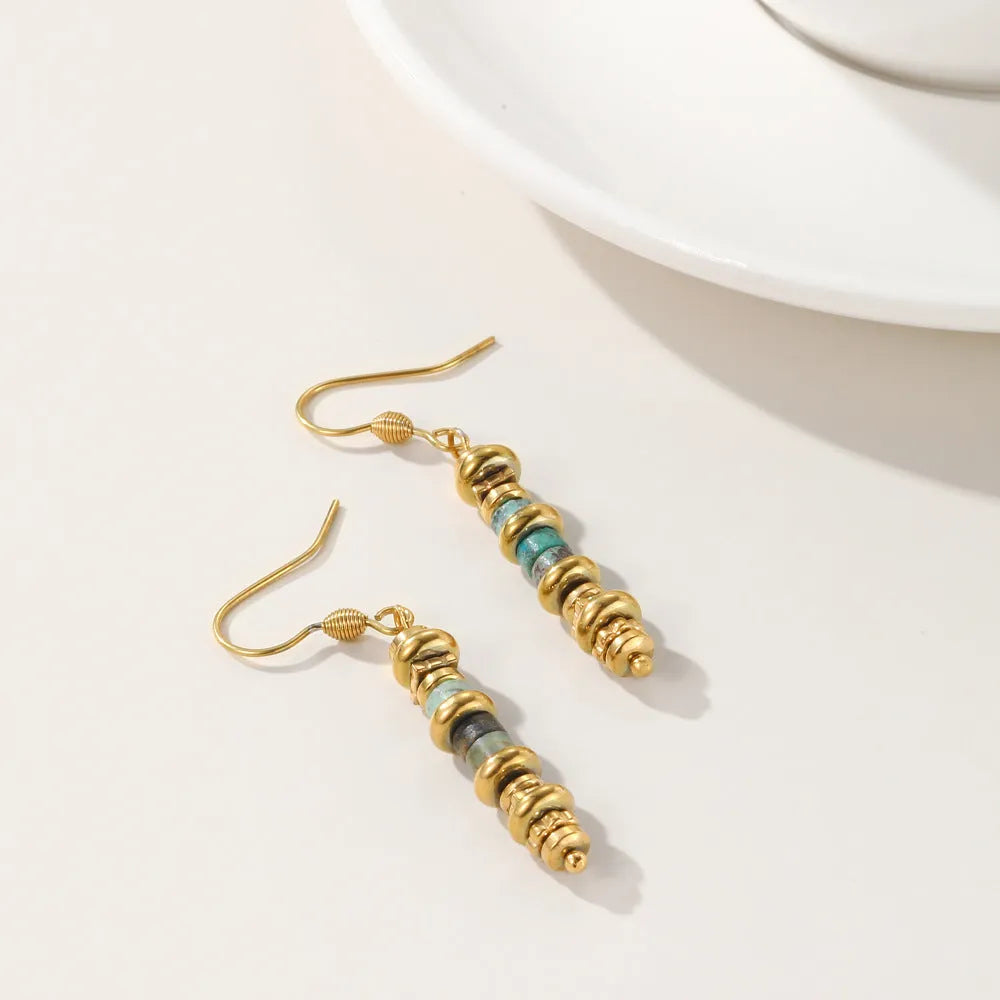 Geometric titanium steel dangle earrings with 18K gold plating in retro design