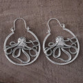 Vintage antique silver octopus earrings with retro styling and zinc alloy construction