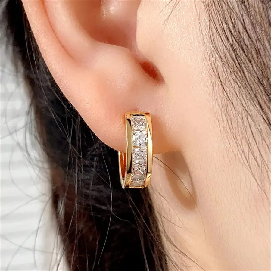 Geometric quadrilateral copper drop earrings in gold or silver colour for women