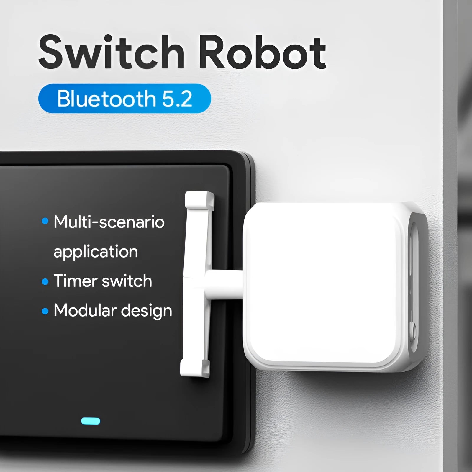 White plastic Bluetooth rocker arm finger robot remote control with compact dimensions.