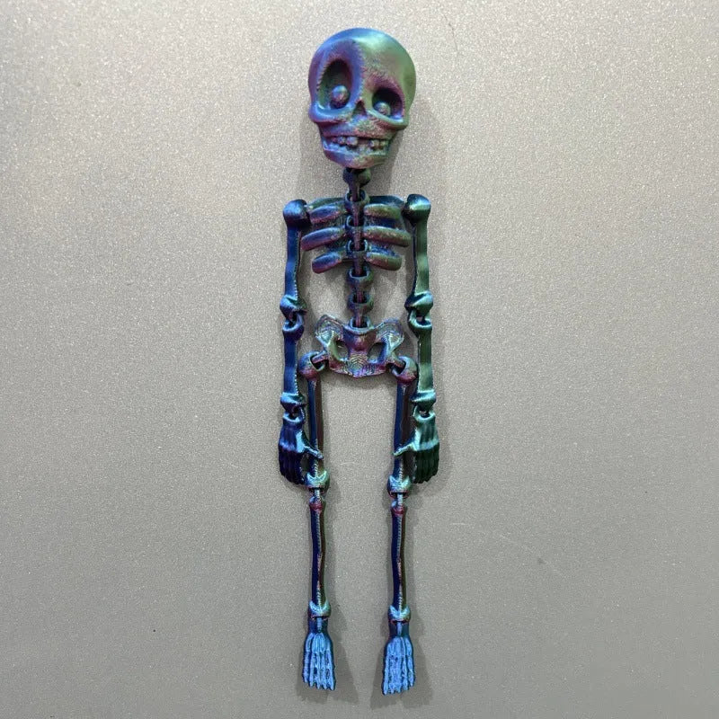 3D-printed PLA skull model Halloween fridge magnet ornament in luminous green colour.