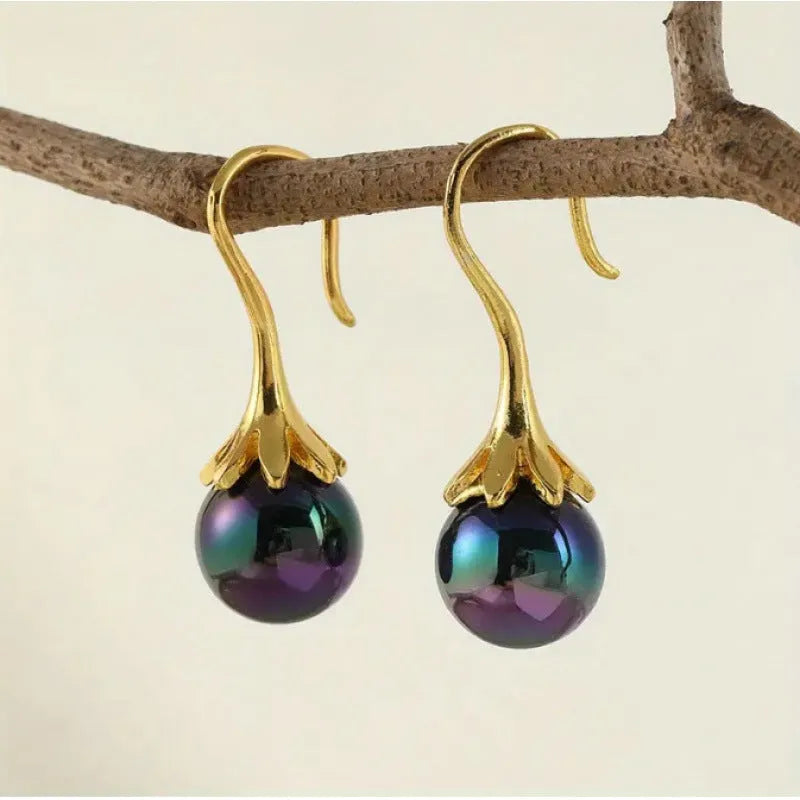 Gold electroplated retro fashion women's earrings with alloy construction for office wear