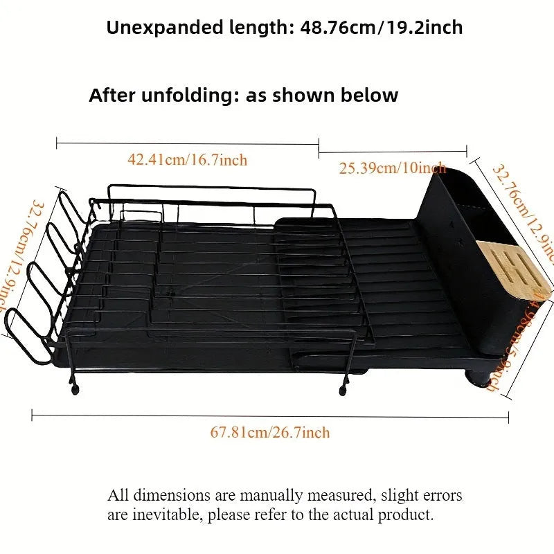 Retractable foldable kitchen dish drainer rack for cutlery knives forks cups drying