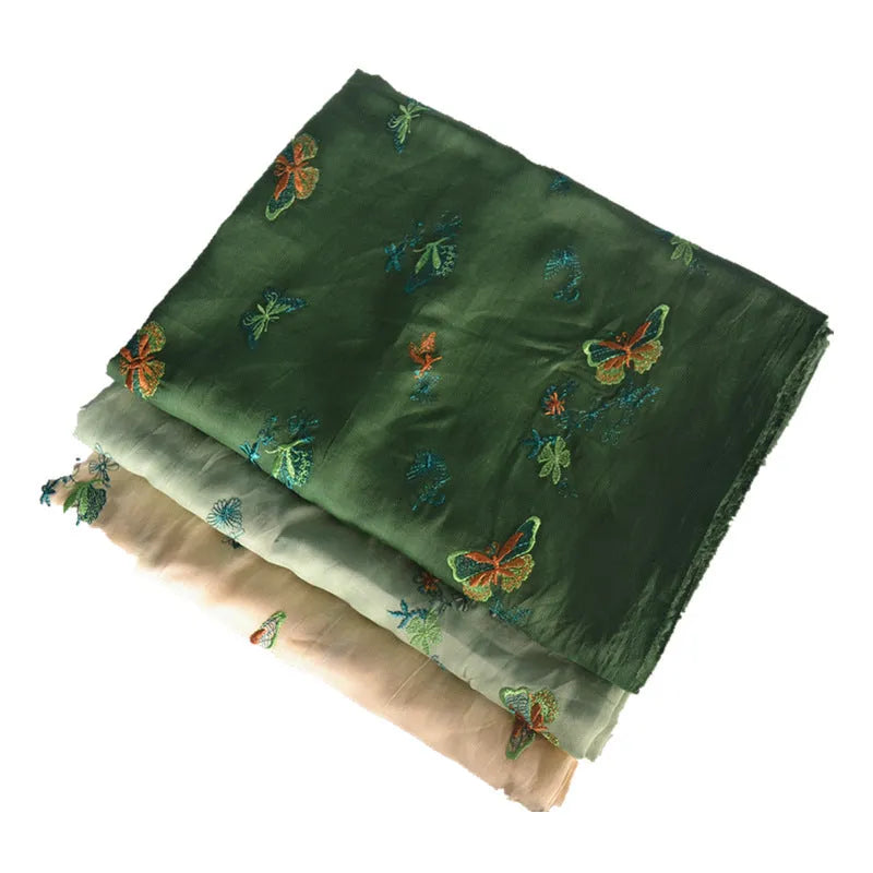 Pure ramie hanfu fabric showing texture detail with beige, grass green and dark green colour swatches
