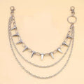 Silver punk pants chain with rivet detailing and zipper fastening, 115cm length