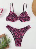 Leopard print backless bikini set for women in a tight fit.