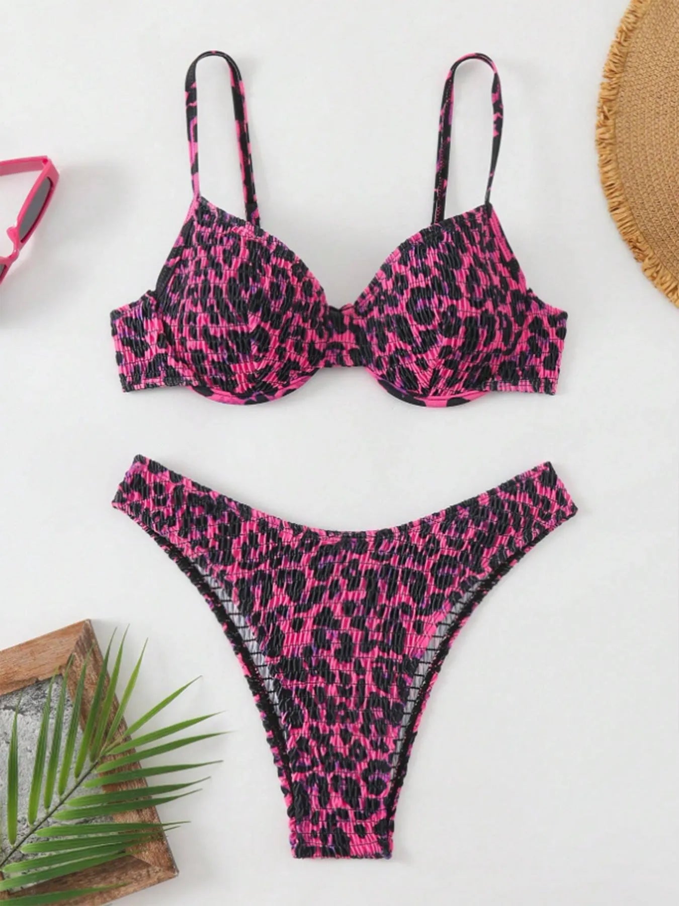 Leopard print backless bikini set for women in a tight fit.