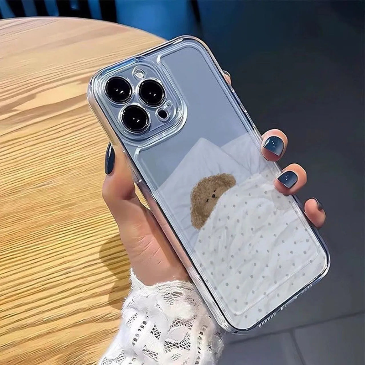 Transparent phone case showing sleeping cat pattern for Apple iPhone with TPU shockproof protection