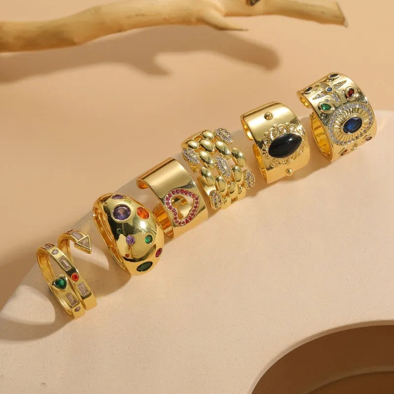 Geometric horse eye black vintage ring on copper base with Chinese style design
