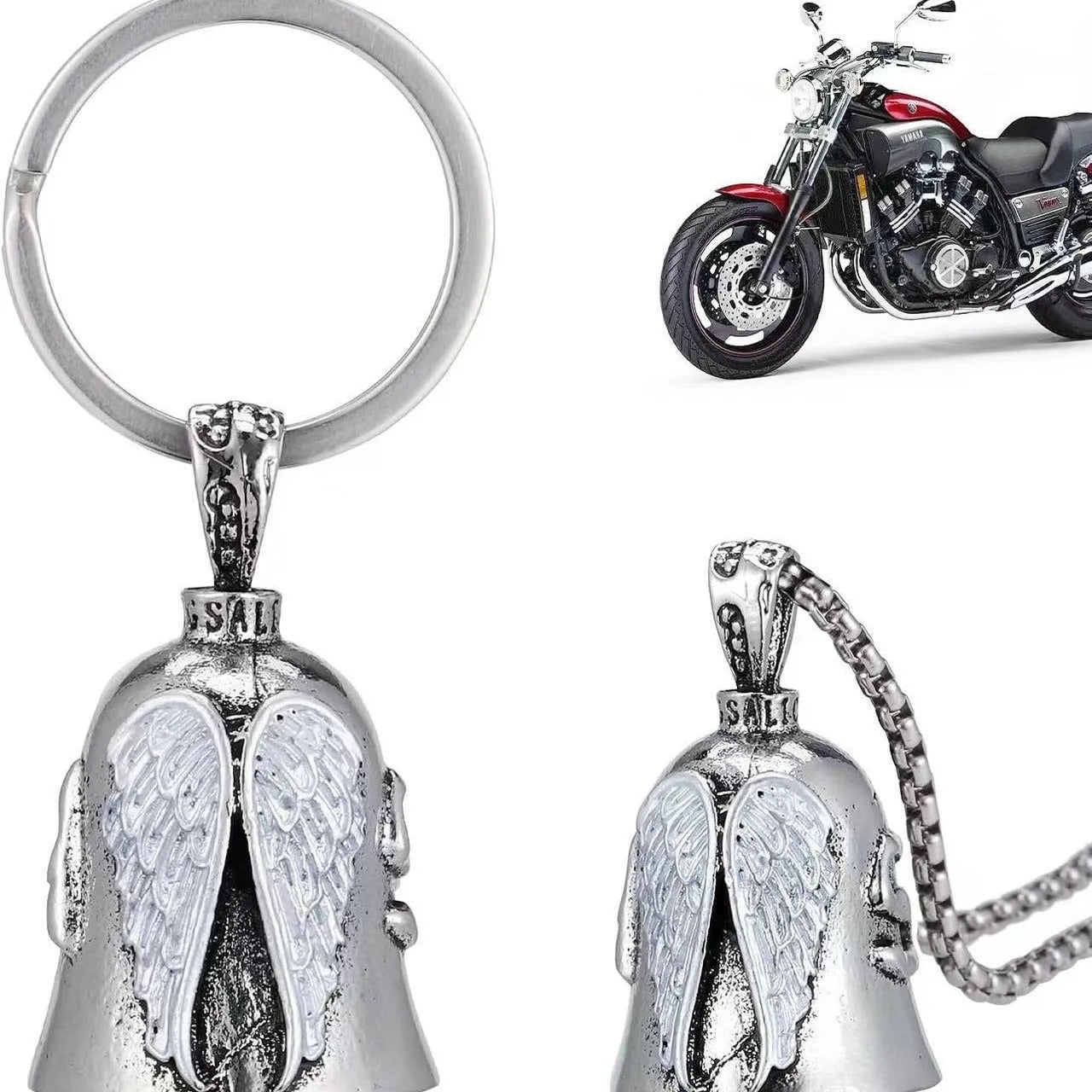 Vintage white angel wings feather pendant necklace and keychain jewellery set