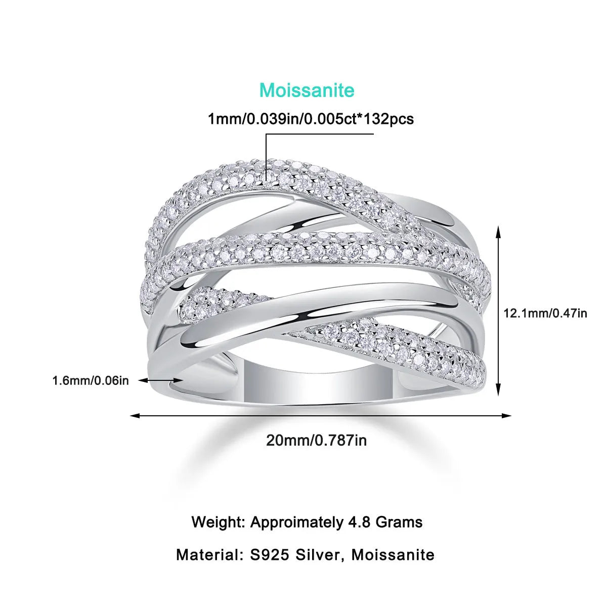 S925 sterling silver geometric ring with white stone on gift box