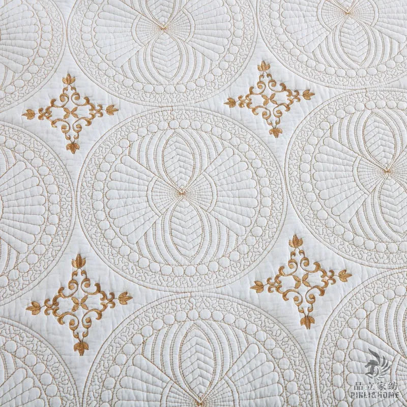 European-style embroidered pure cotton bed cover set with two pillowcases for 1.8 metre bed