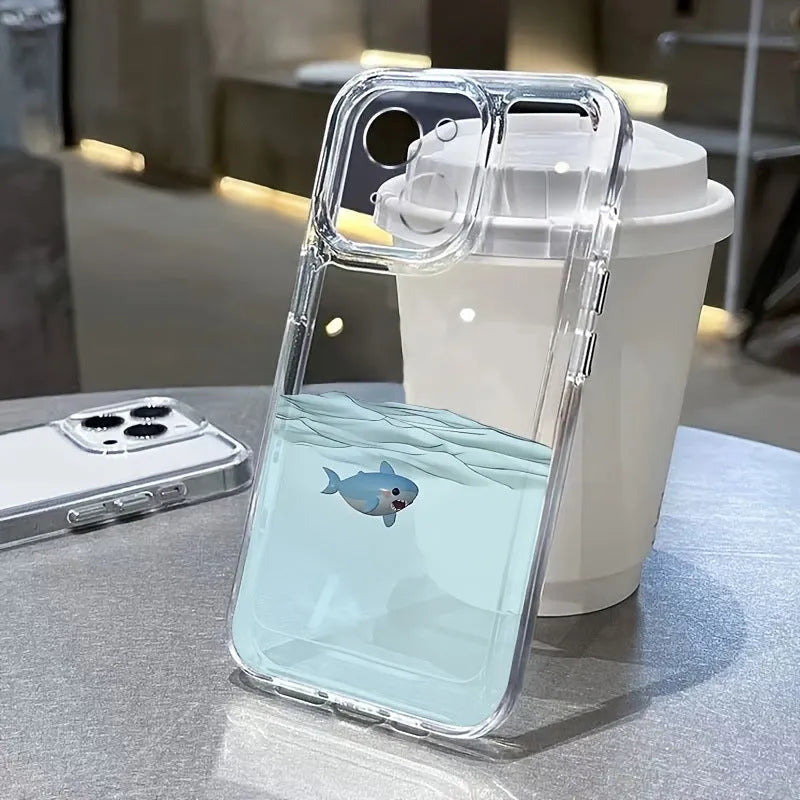 TPU soft shell phone case with underwater shark space design for Apple iPhone, featuring precise cutouts and flexible material