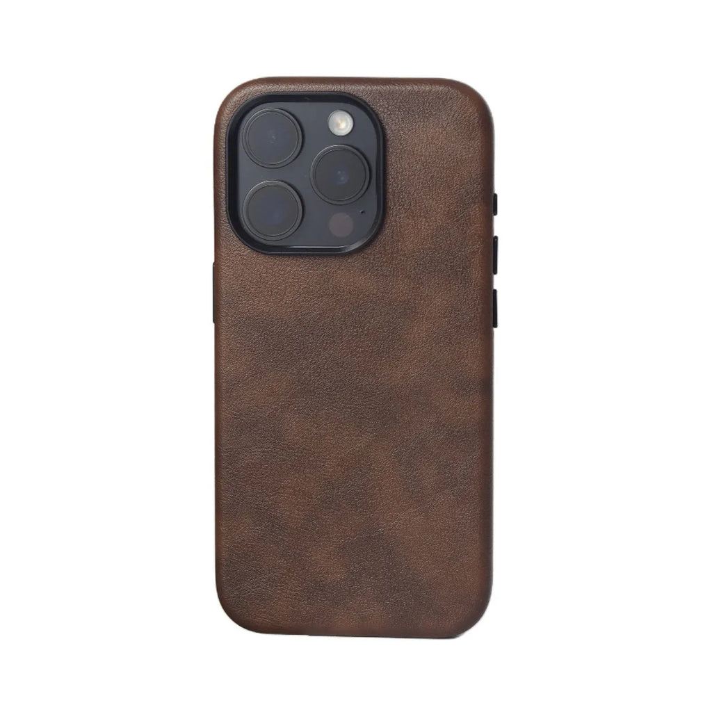 Genuine leather magnetic retro phone case for iPhone 12 to 16 series in brown colour
