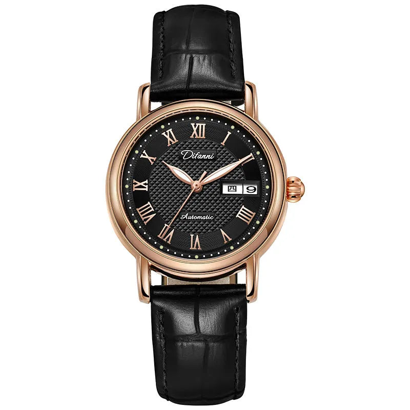 Women's automatic mechanical watch with a 12mm case on a steel or leather strap