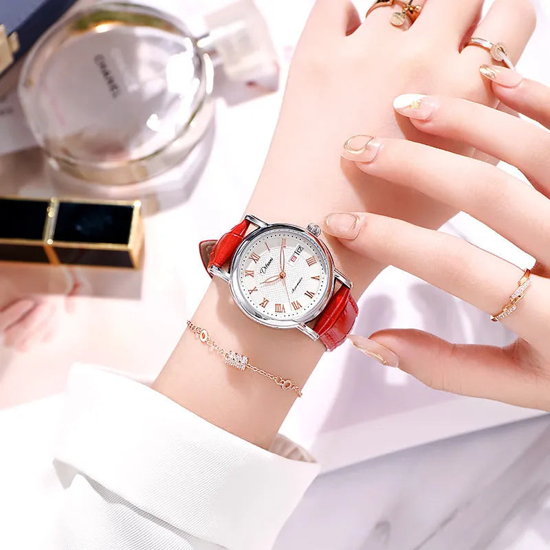 Women's automatic mechanical watch with a 12mm case on a steel or leather strap