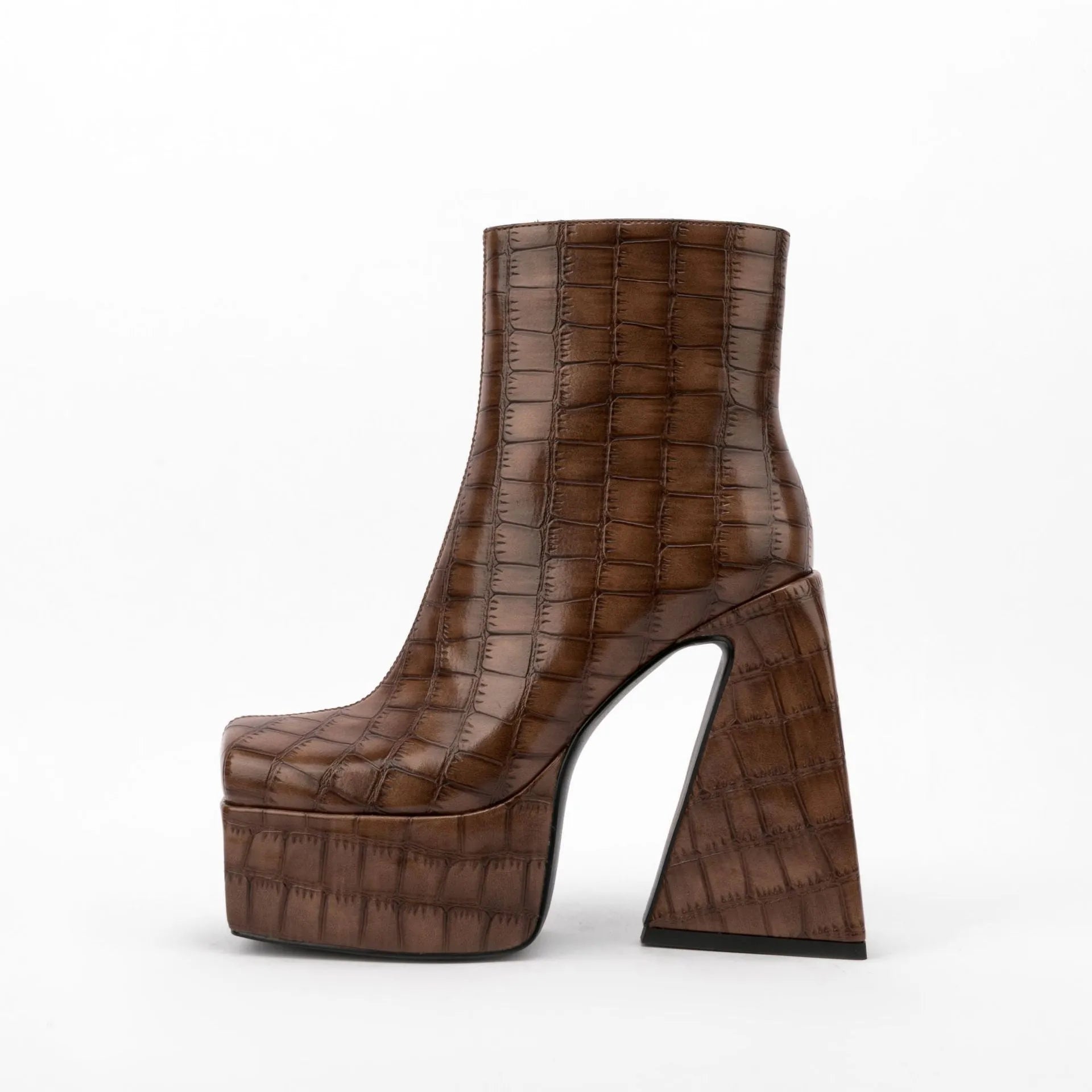 Women's high-heel ankle boot in artificial PU leather, shown in a solid colour with a heel above 8 cm.