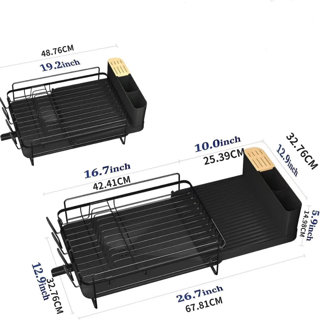 Retractable foldable kitchen dish drainer rack for cutlery knives forks cups drying