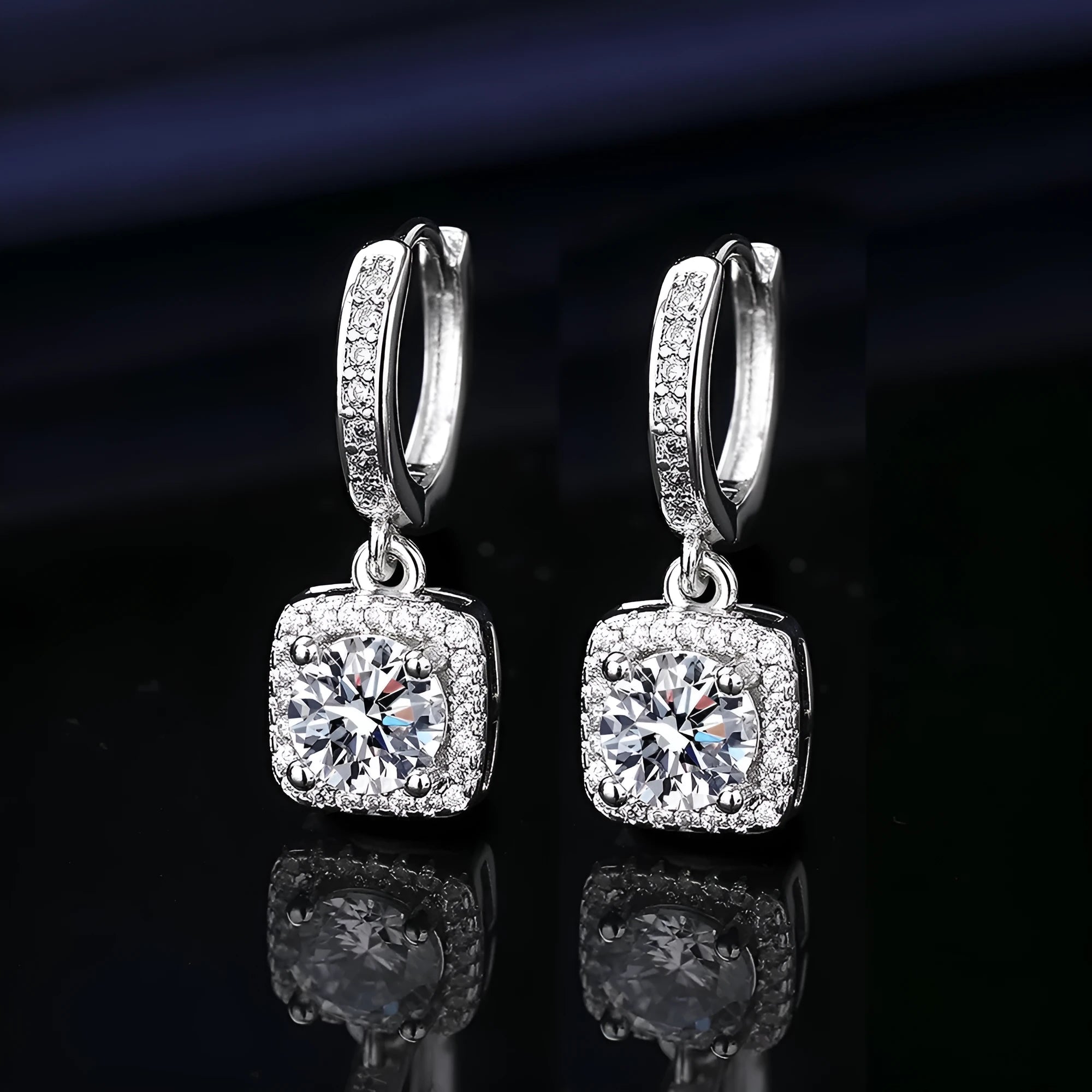 Heart-shaped six-claw copper zircon earrings with electroplated finish for women