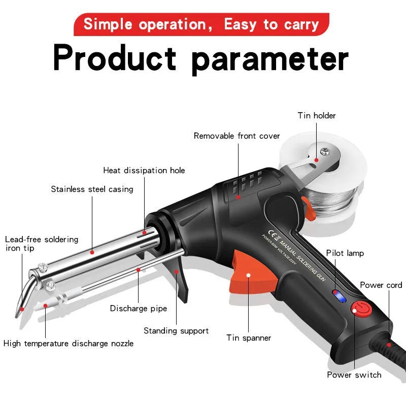 Black alloy G102 soldering gun from 5-piece kit with CN, EU, US voltage options