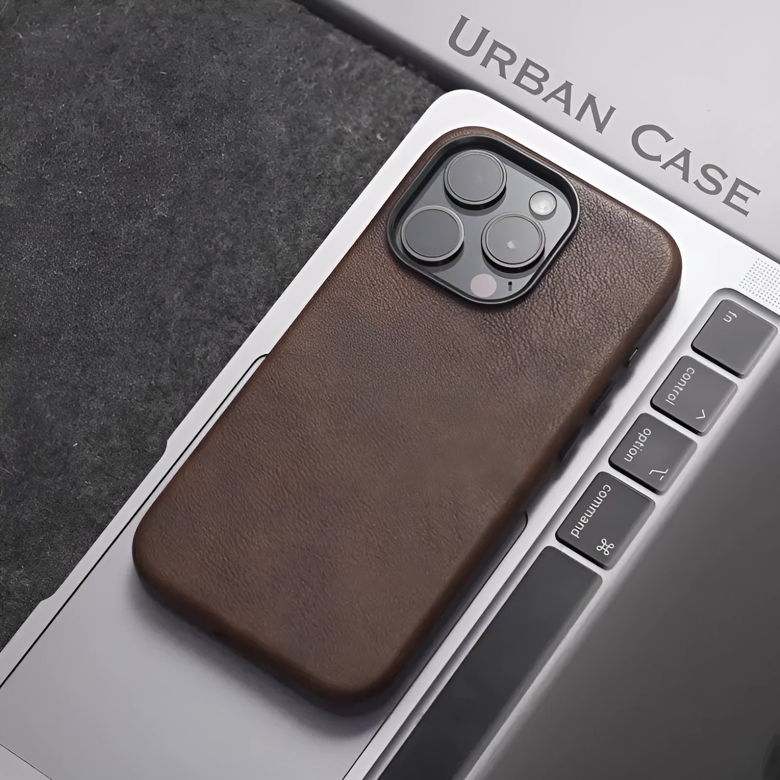 Genuine leather magnetic retro phone case for iPhone 12 to 16 series in brown colour