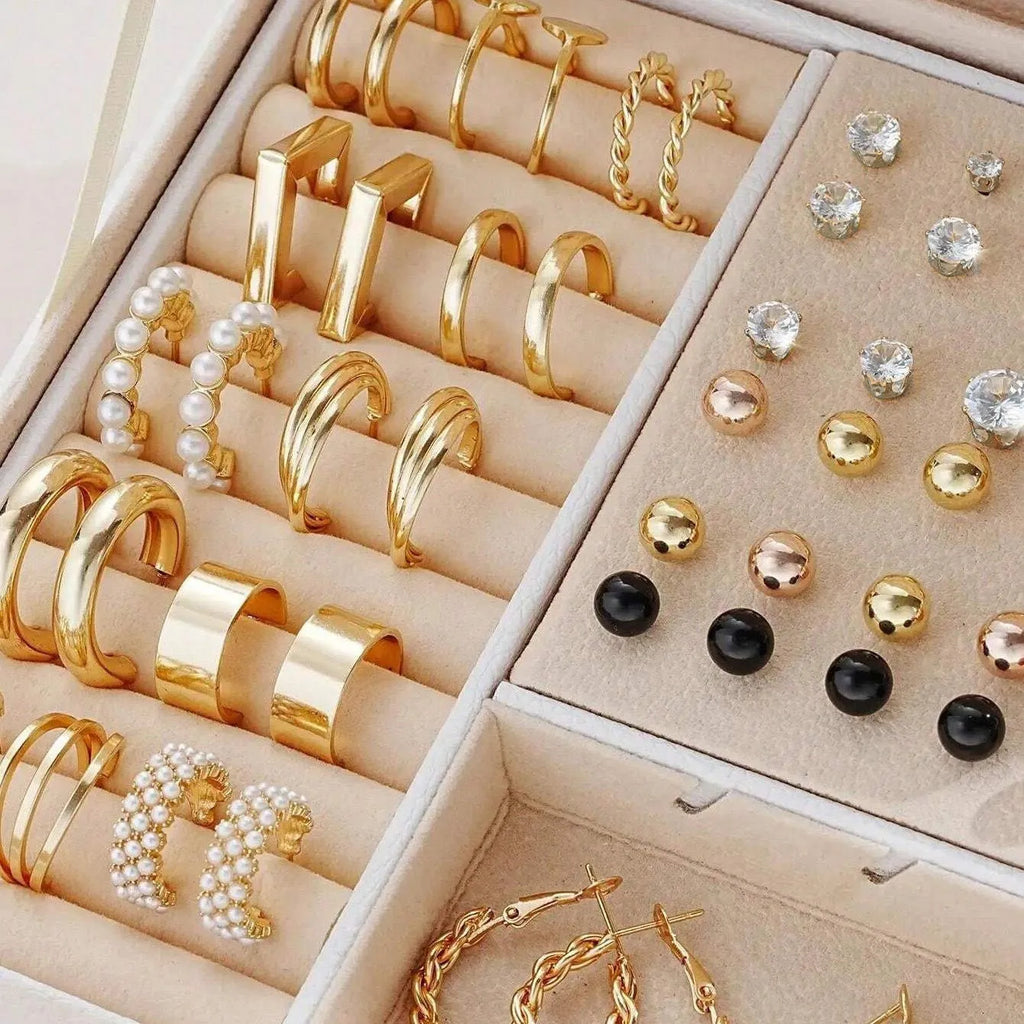108 geometric alloy earrings with gold and yellow electroplated finishes