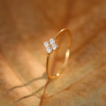 Gold plated diamond four-leaf clover ring for women, silver base, closed mouth setting, white gold colour