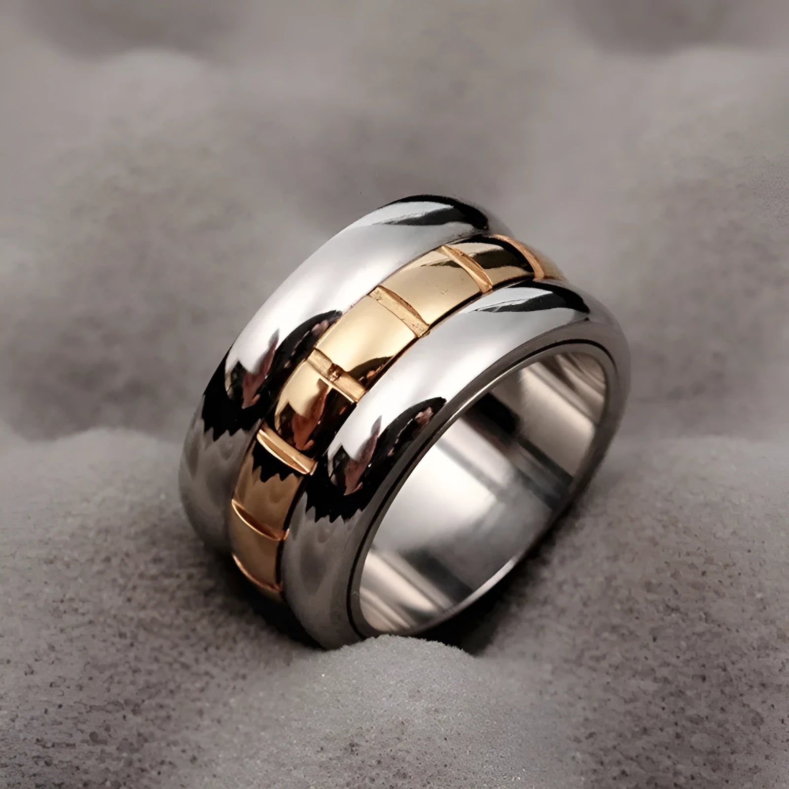 Gold titanium steel knuckle ring with ultra-wide band and rotating tail mechanism