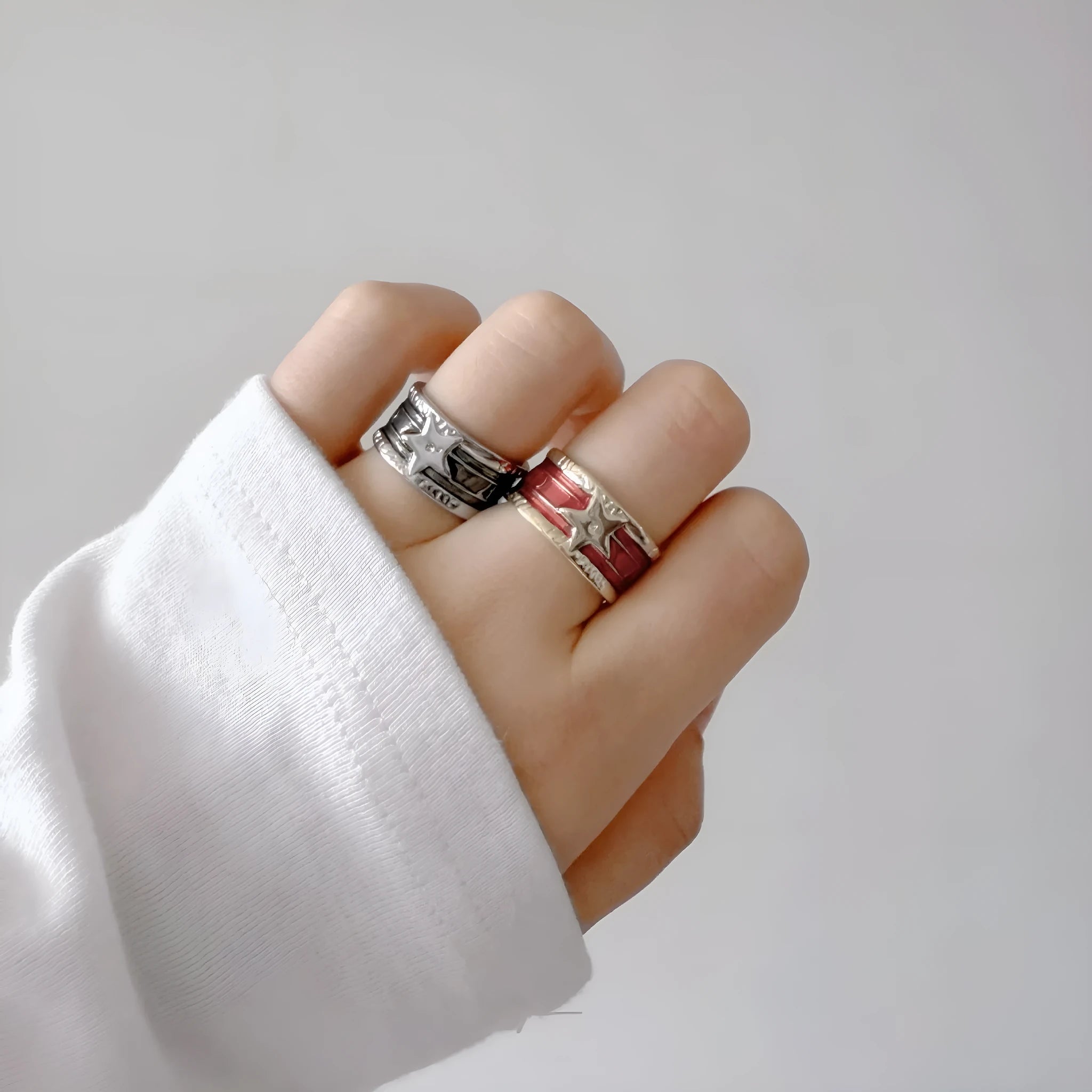 Adjustable copper ring with a geometric line pattern and retro distressed finish in four colour options.