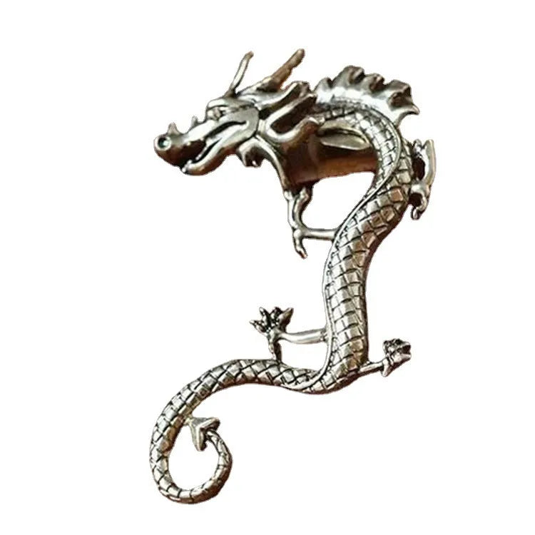 Bronze alloy dragon ear clip with electroplated finish, unisex design, size 6.5cm by 4.5cm