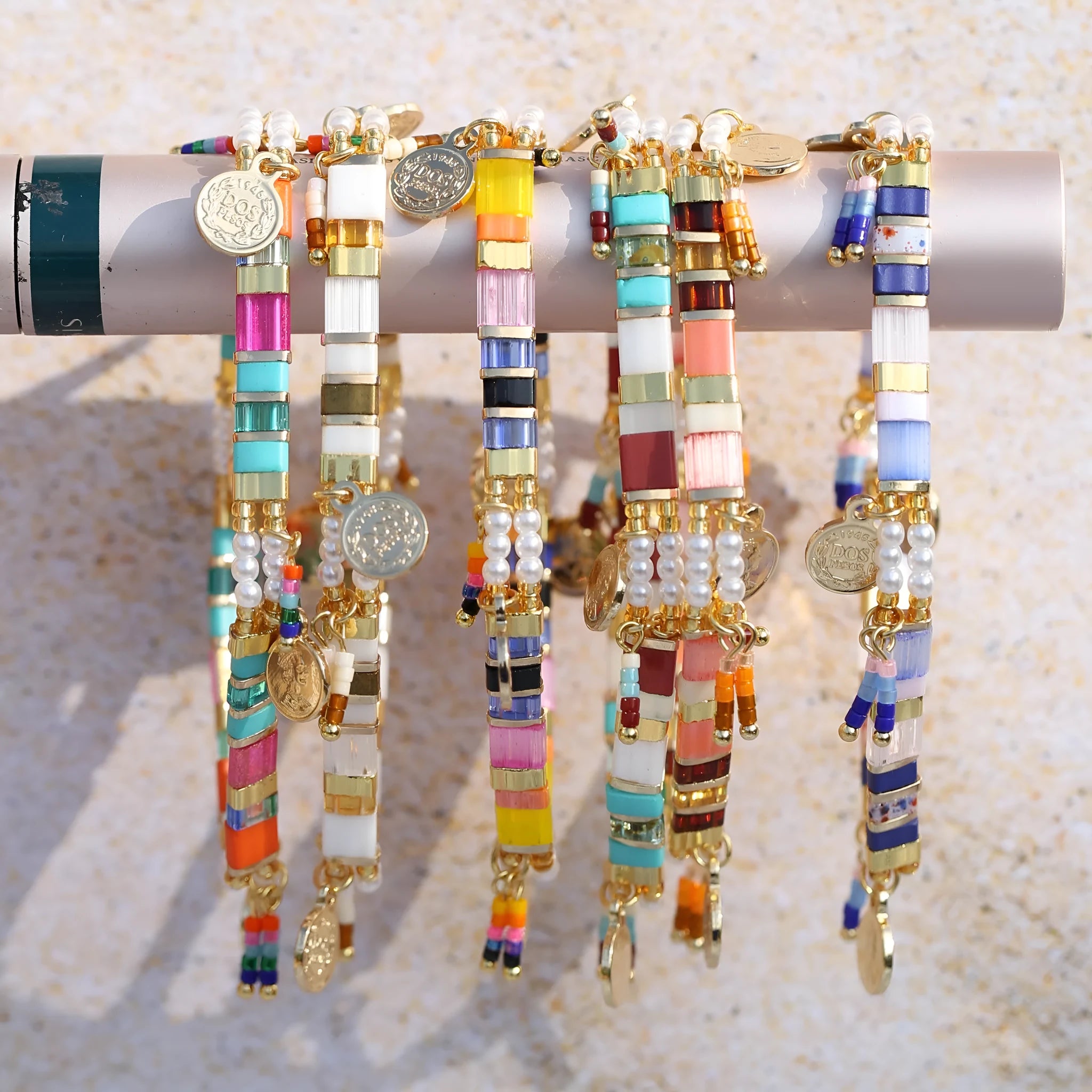 Women's handmade imitation pearl beaded bracelet in a European and American style, showing one of six available colour options.