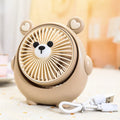 Cute dog-shaped USB desktop electric fan in a choice of colours including brown and pink, showing its plastic construction.