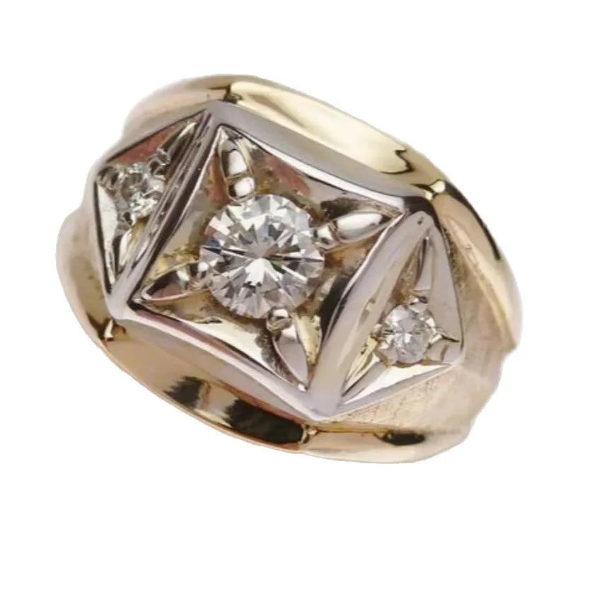 Geometric hollow couple rings in gold tone with square pattern design