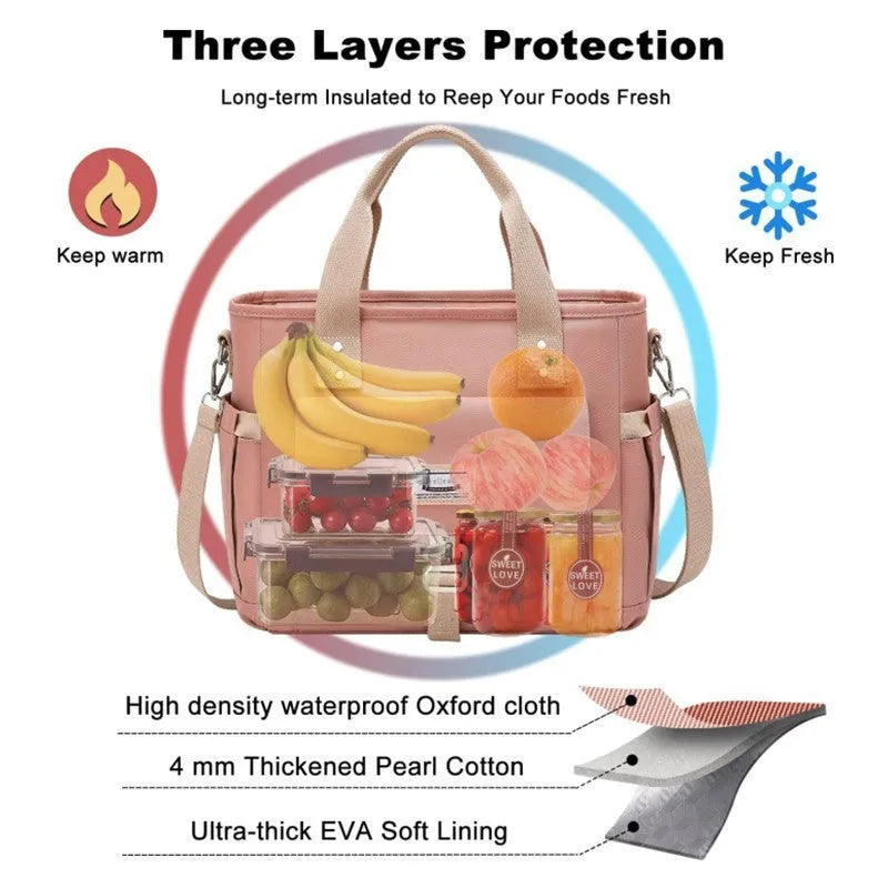 Portable cube style hiking picnic bag with removable shoulder strap and side pocket in Oxford cloth