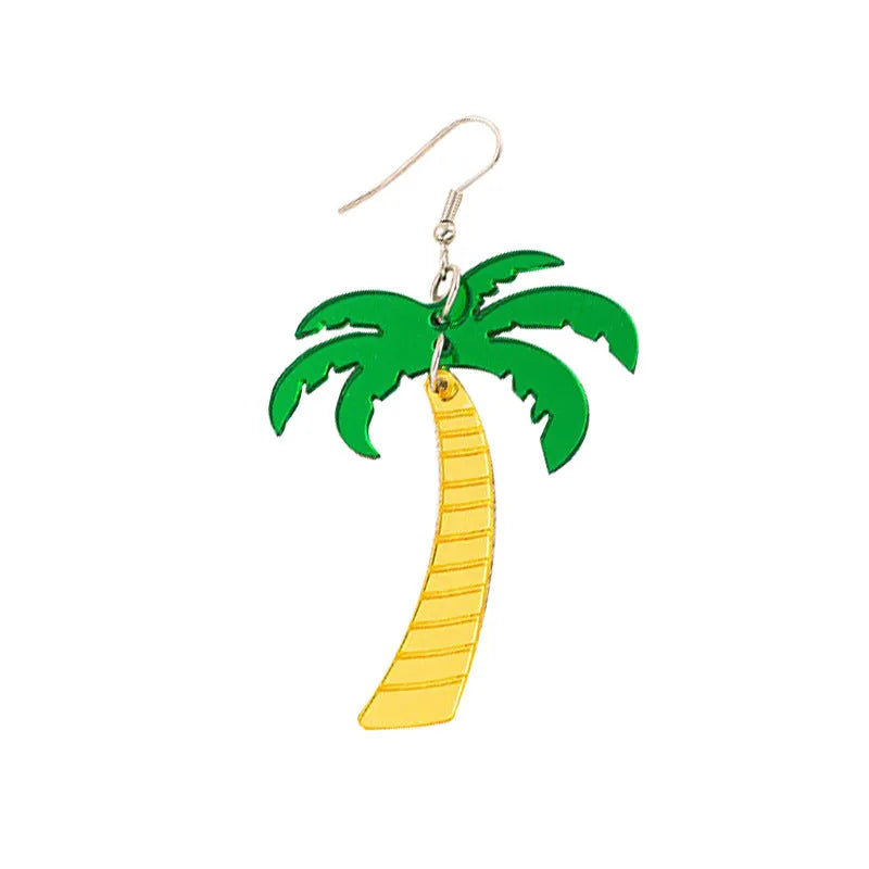 Colourful coconut artocarpus drop charm earrings on an alloy ear hook, shown in one of five style colours.