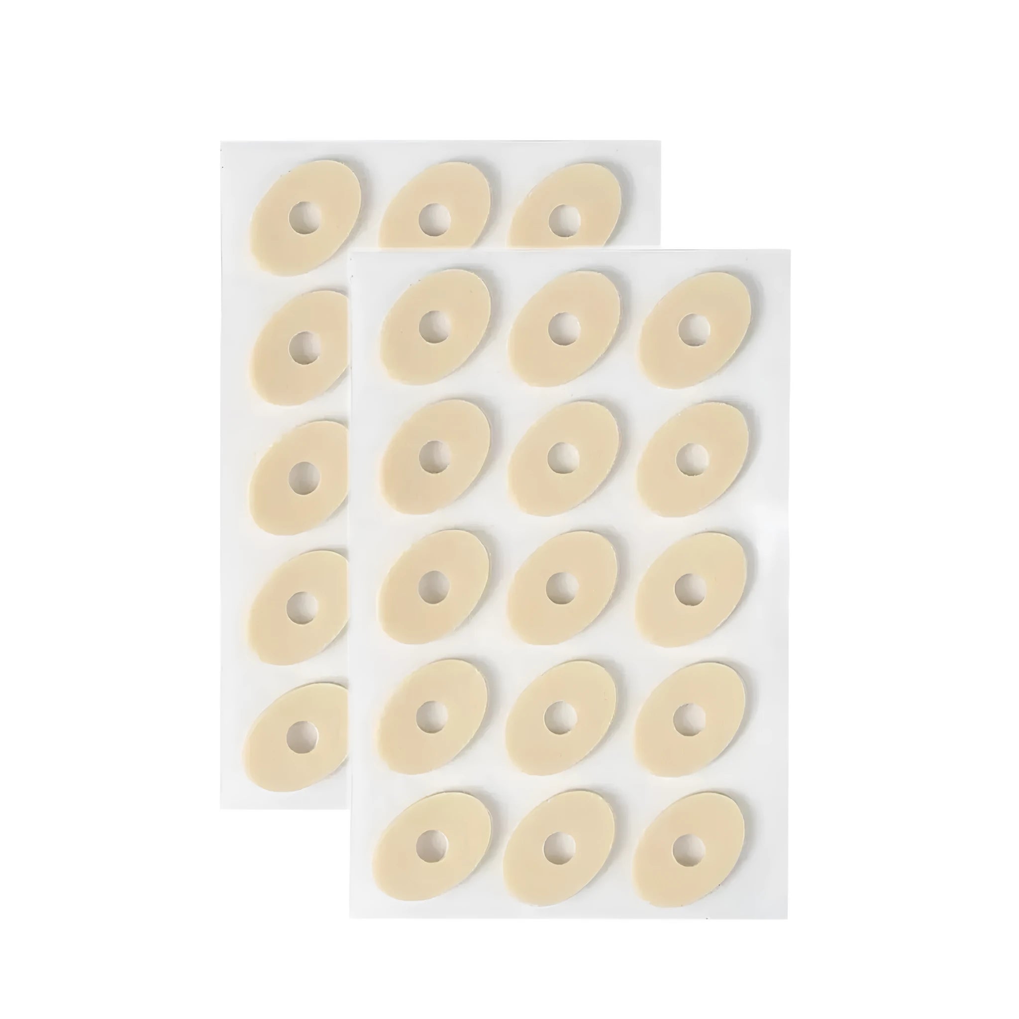 Women's PU heel corn protector toe pads showing four different shapes: circular, large oval, small oval and U-shaped