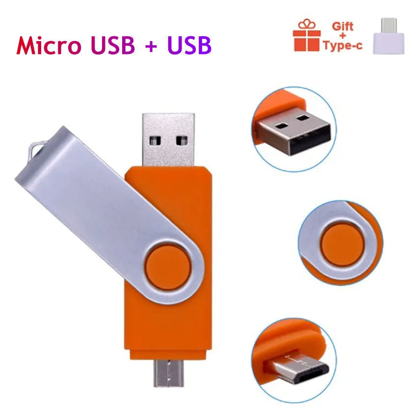 2 in 1 Android mobile phone USB flash drive with USB 2.0 interface, plastic shell, available in nine colours