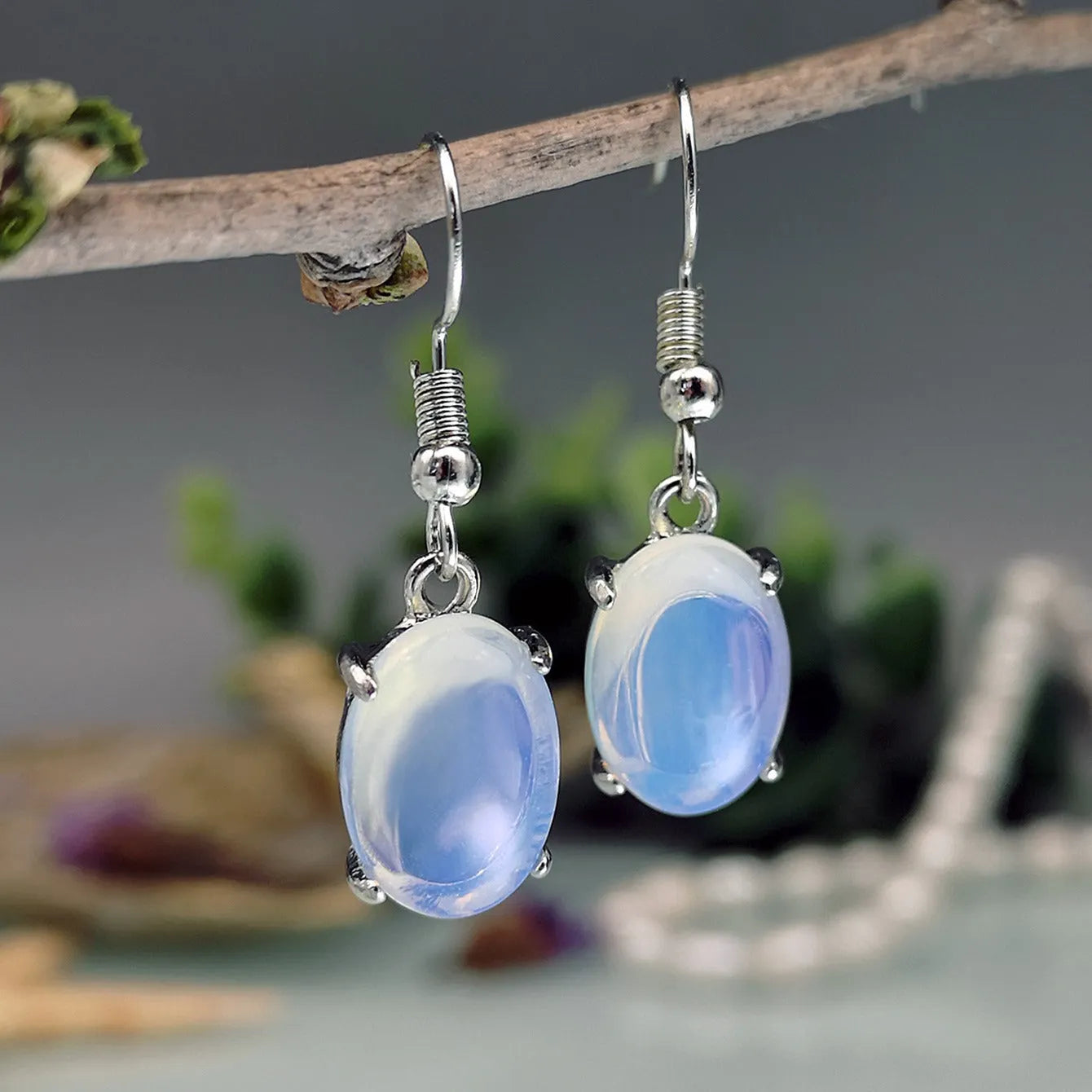 Moonlight white opal drop earrings with retro cross pendant on ellipse shape alloy jewellery
