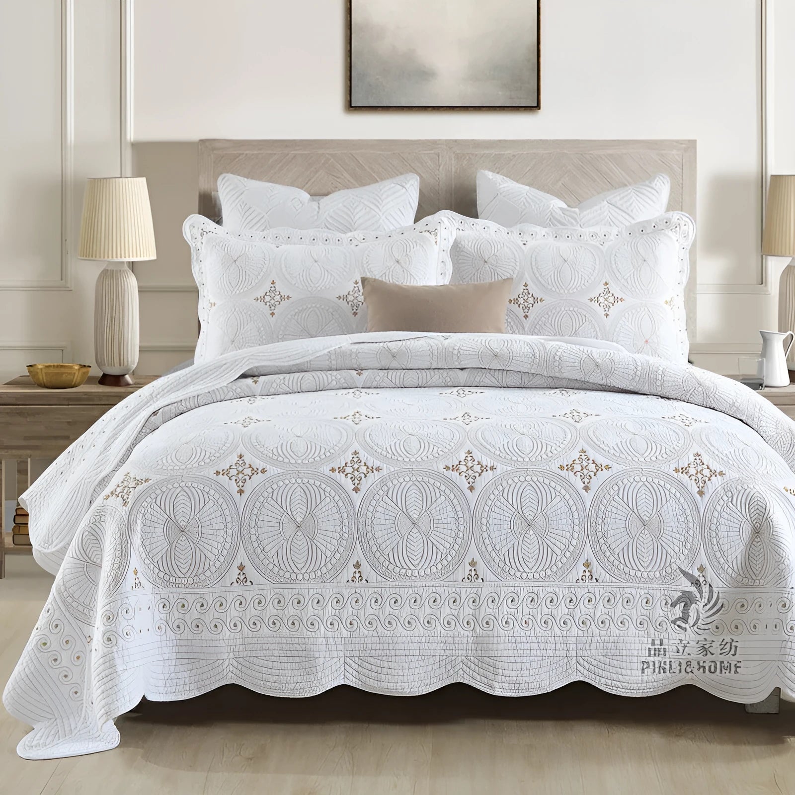 European-style embroidered pure cotton bed cover set with two pillowcases for 1.8 metre bed